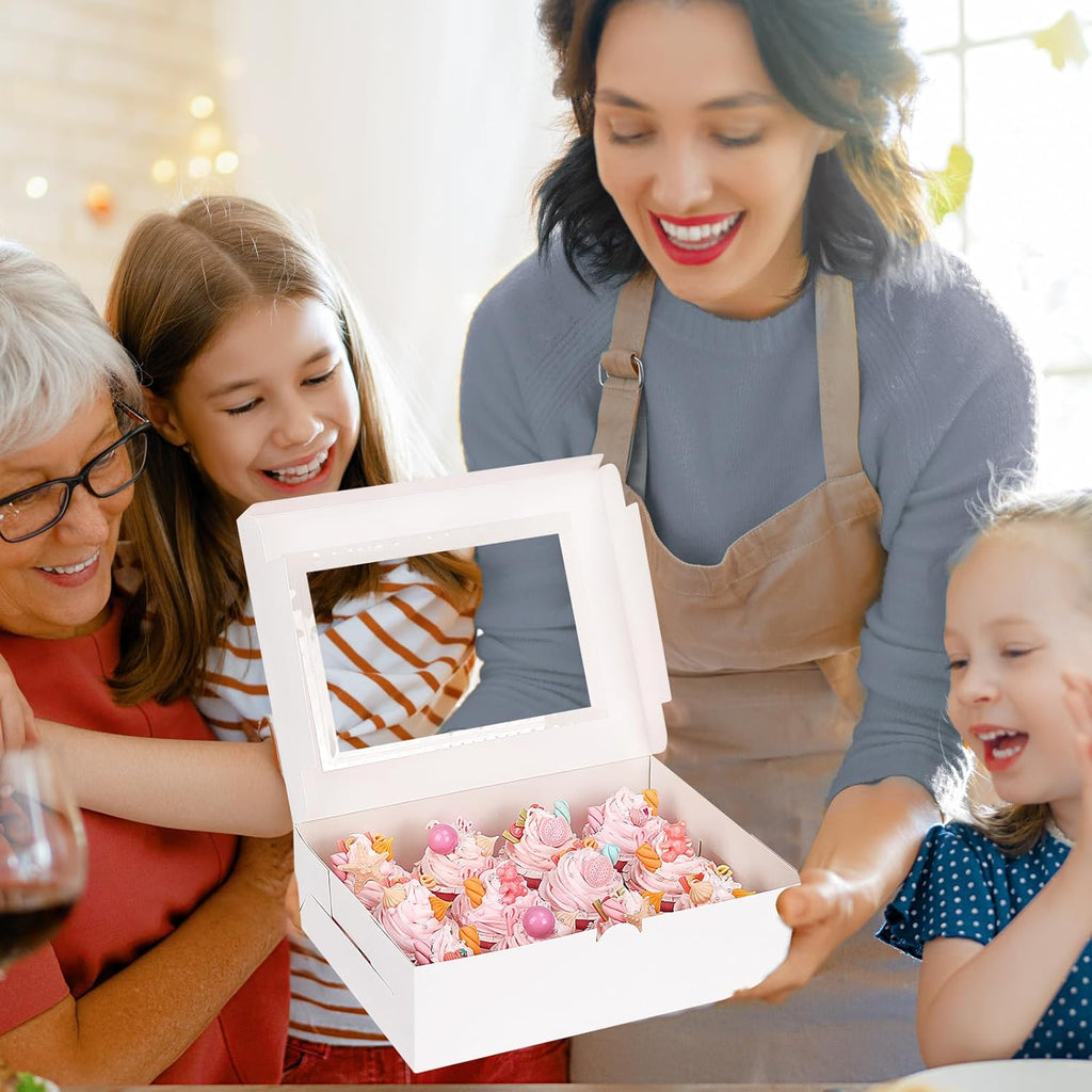 Moretoes 15 Sets Cupcake Boxes, 12 Count Cupcake Containers, 13x10x3.5 Inches Bakery Boxes with Window and Inserts to Fit Muffins, for Birthday Holiday Party Bakery Supplies