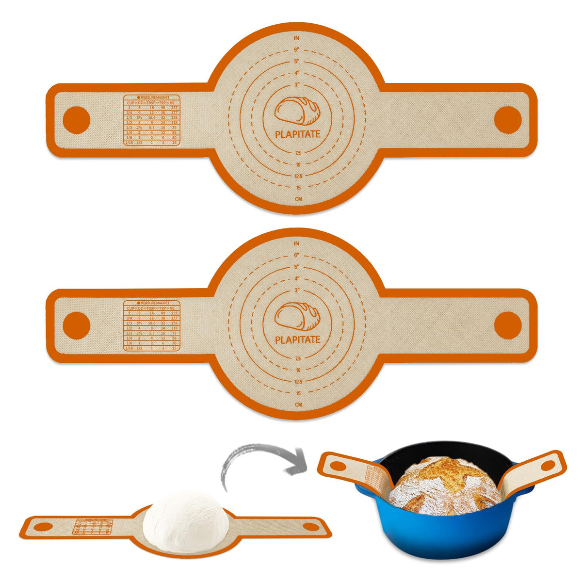 Silicone Bread Sling for Dutch Oven Liners, Non Stick 2 PCS, Easy Clean Reusable Silicone Bread Baking Mat with Long Handles, Easy to Transfer Sourdough Bread, Round