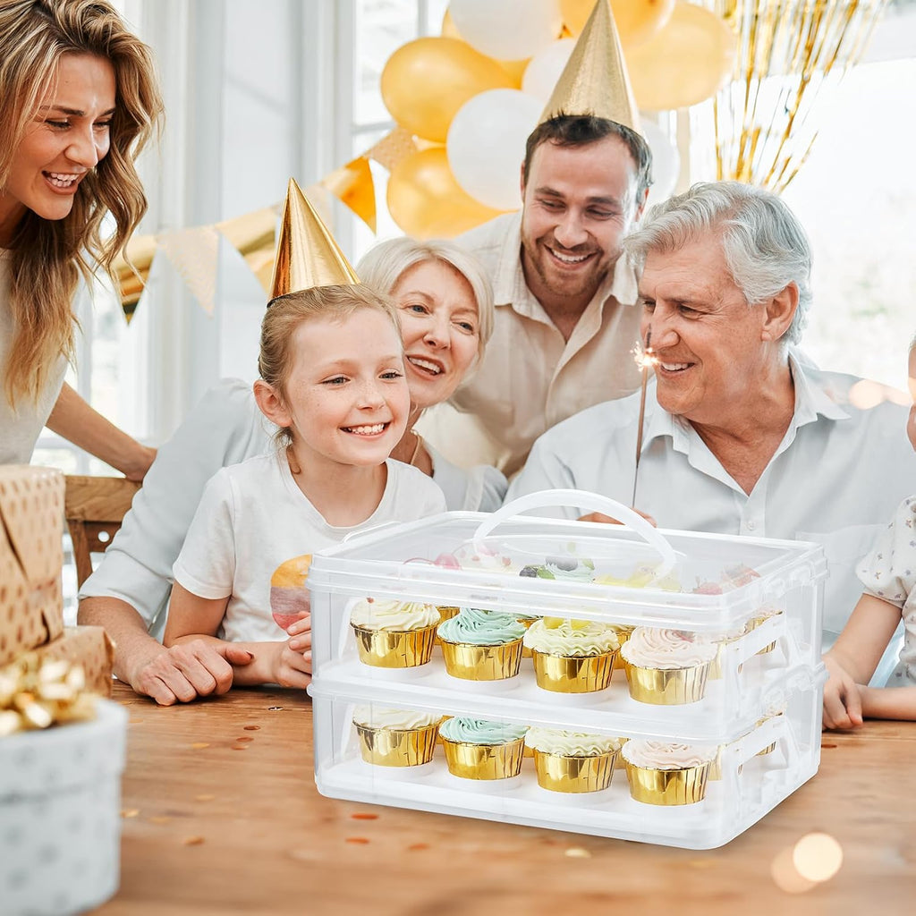Plastic Cupcake Carrier 24 Count, 2-Layer Cupcake Holder Carries with Lid & Handles, Cookie, Cake, Cupcake and Brownie Storage Carrier, Reusable Cupcake Box