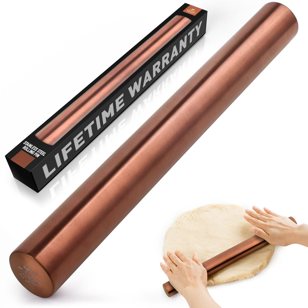 Zulay Kitchen 15.9 inch Professional Stainless Steel Rolling Pin - Lightweight Metal French Rolling Pin - Perfect for Baking, Fondant, Pizza Dough Roller, Dumpling