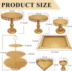 Set of 9 Cake Stands Metal Cupcake Stand Set Multiple Styles Candy Fruit Display Tower Dessert Plate Cake Serving Tray for Birthday Party Wedding Anniversary Baby Shower Engagement (Gold)