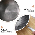 Yardwe Stainless Steel Wok Stainless Steel Cookware Flat Bottom Wok Stovetop Griddle Noodles Cooker Electric Stove Wok Deep Saute Pan Pot Nonstick Stainless Steel Griddle Pan Grilling Wok
