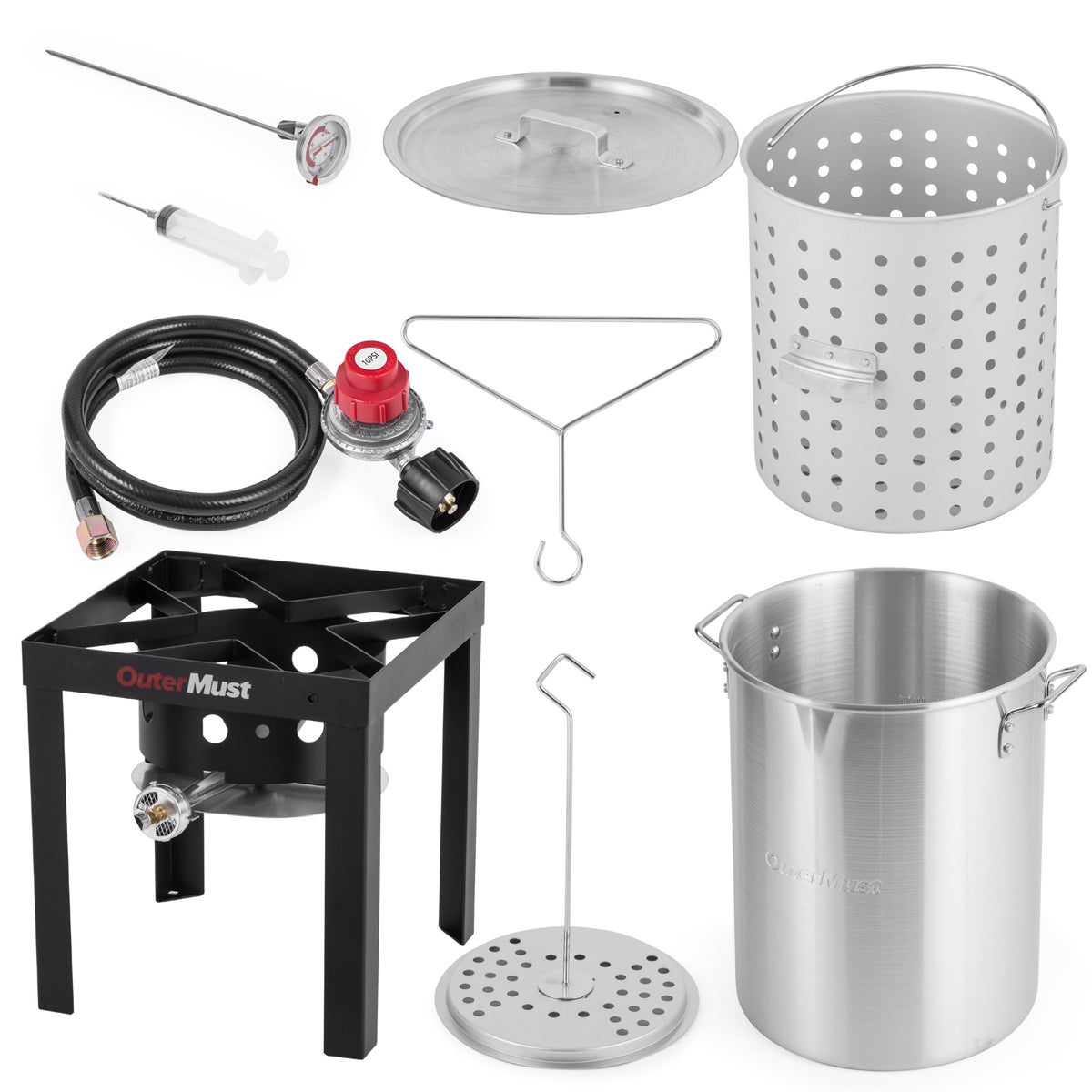 OuterMust 30 QT. Zestaw do smażenia indyka 50 000 BTU Carb Boil Pot z koszykiem i palnikiem, idealny do gotowania indyka, raków, krabów