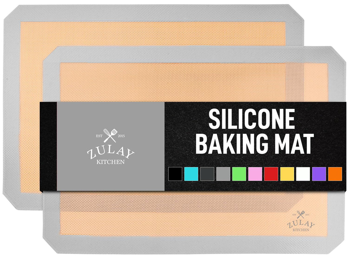 Zulay Kitchen 16.5"x11.6" 2-Pack Silicone Baking Mat - Reusable Nonstick Baking Sheet - Dark Gray