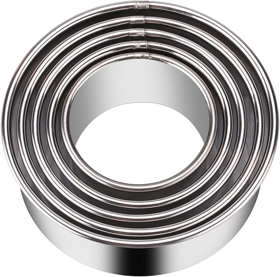 5 Pieces Biscuit Cookie Cutters Set,Stainless Steel Circle Round Cookie Biscuit Cutters in Graduated Sizes Shape Molds for Pastries Doughs Doughnuts