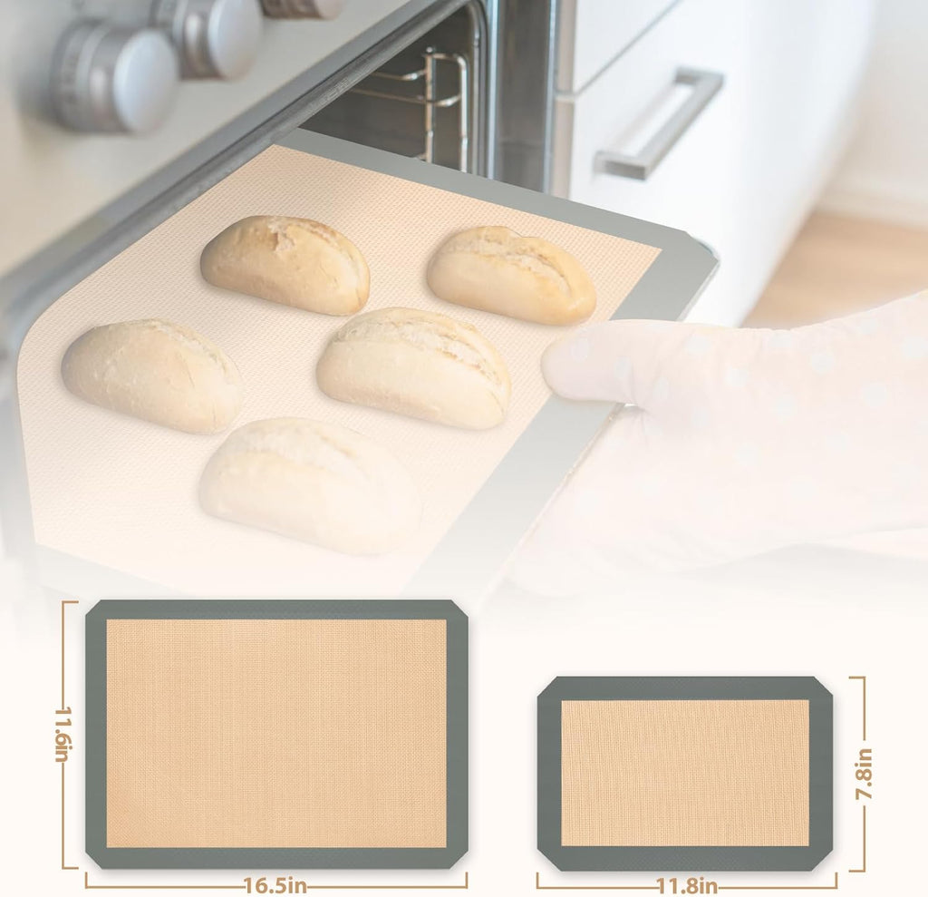 Silicone Baking Mat, Set of 3 Reusable Non-Stick Food Safe Baking Sheets for Cookies, Bread and Pastry, Baking Supplies for Oven