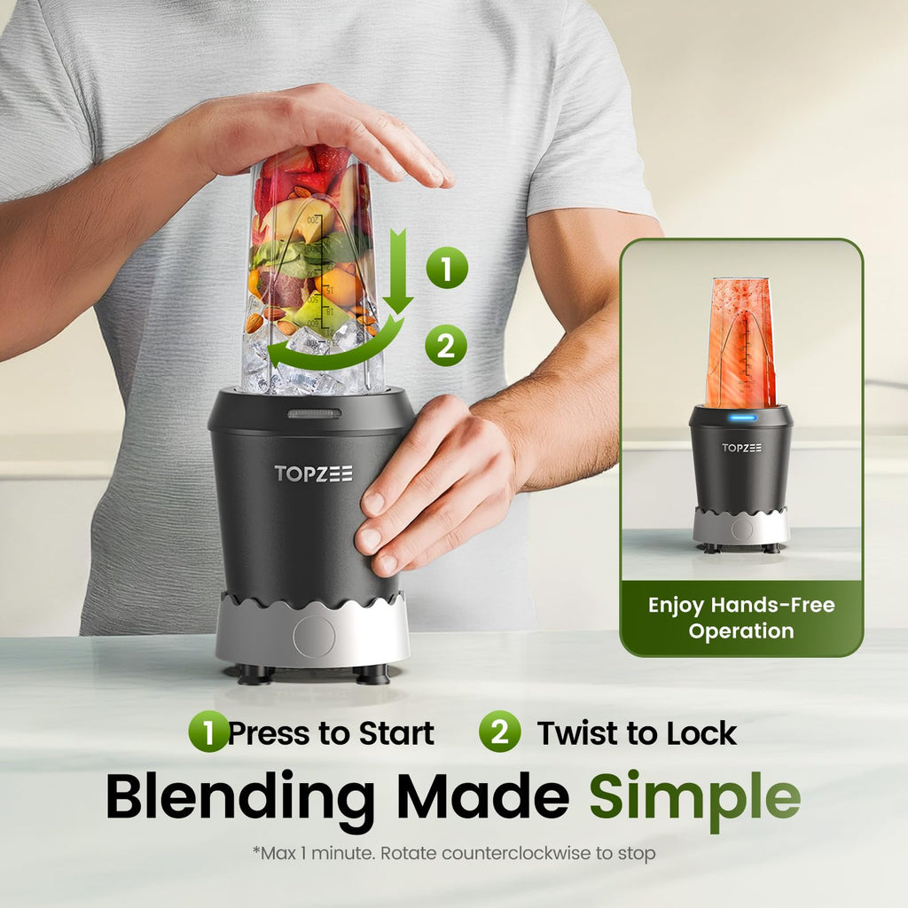 Blender TOPZEE do koktajli, maszyna do slushie o mocy 1000 W, blendery Bullet do kuchni, osobisty blender przenośny, mikser do koktajli proteinowych z kubkami Easy Go o pojemności 24 uncji, Licuadora, można myć w zmywarce, maks. 1200 W
