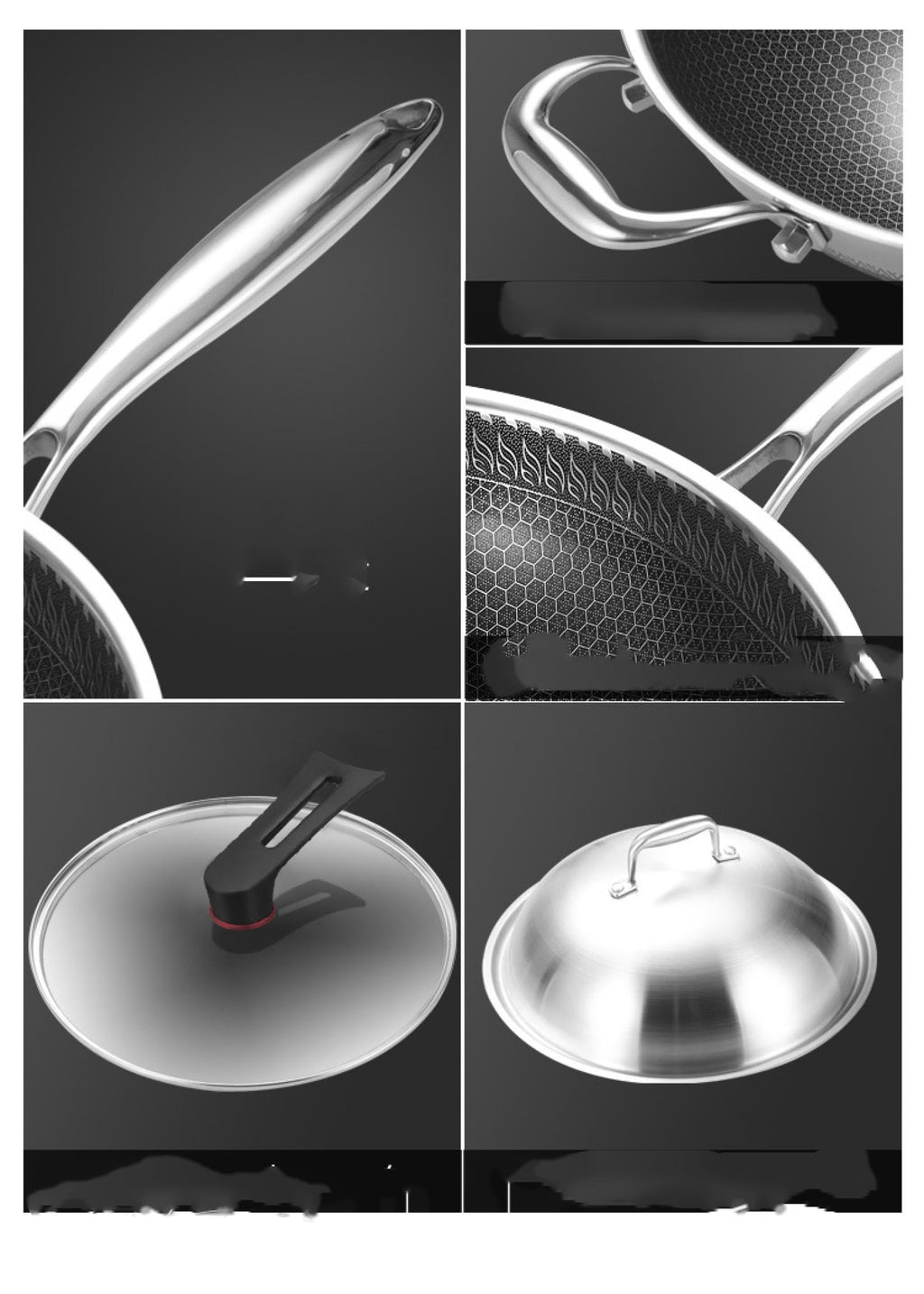 MoHaoCommerce 316 Stainless Steel Double-Sided Wok Less Oil Smoke Honeycomb Non-Stick Wok Household Gas Induction Cooker Kitchenware Pots