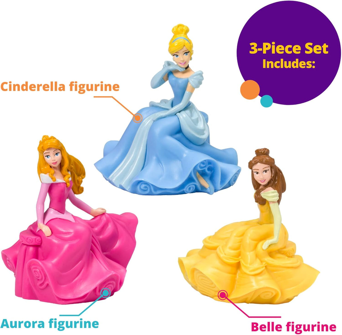 DecoSet® Disney Princess Once Upon a Moment Cake Topper, 3-Pc Decorations Set with Aurora, Belle, and Cinderella Collectible Figure for Hours of Fun After the Party