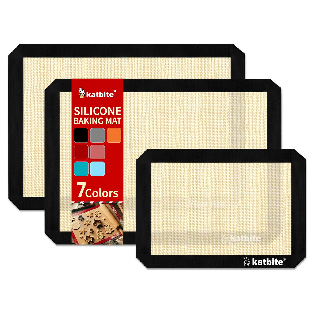 Silicone Baking Mat, Katbite Large Baking Mat Set of 3-2 Half Sheets Mats (11 5/8" x 16 1/2") + 1 Quarter Baking Sheets, Reusable & Nonstick Bakeware Mats for Cookies, Macarons, Bread and Pastry