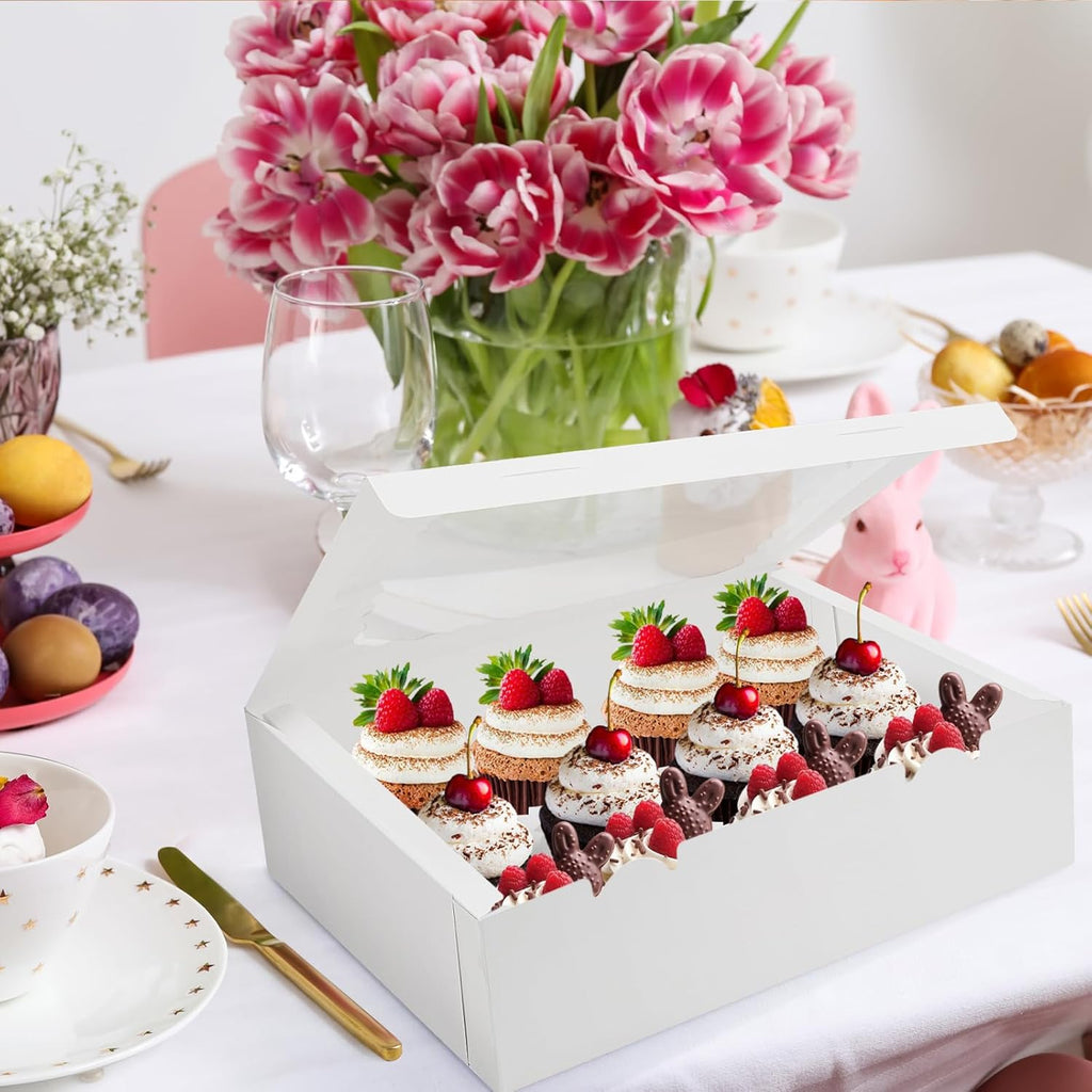 6 Sets x 12 Count Cupcake Containers Boxes with Window, 12.8 x 10 x 3.5 Inch Carrier Holder Bakery for Birthday,Wedding,Party