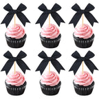 20 Pack Bow Cupcake Toppers Birthday Bowknot Ribbons Coquette Pink Bow High Footed Cup Balloon Wall Party Decorations Bridal Cake Dessert Picks Baby Girl Boy Wedding Party Supplies pink1