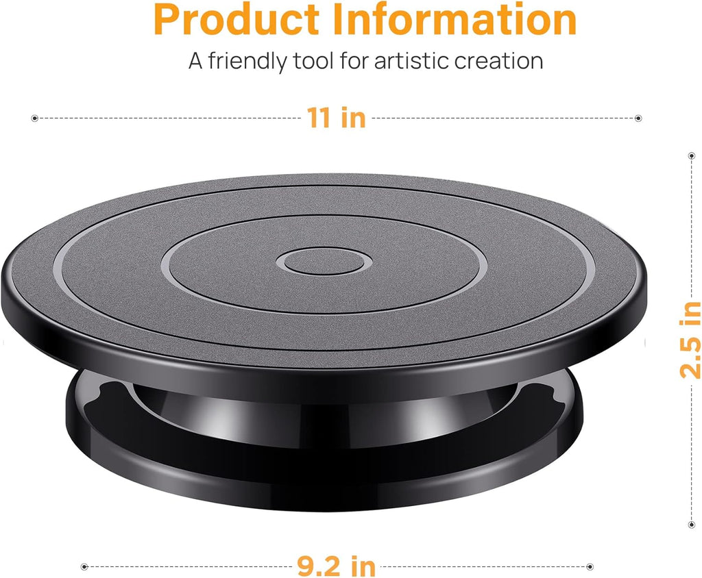 Kootek 11 Inch Rotate Turntable Sculpting Wheel Revolving Cake Turntable Black Painting Turn Table Lightweight Stand for Paint Spraying Spinner, Cake Decorating, Displaying Item