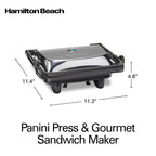 Сендвічниця Hamilton Beach Panini Press та електричний гриль для приміщень із кришкою, що замикається, відкривається на 180 градусів для будь-якої товщини кесадільї, бургерів тощо, антипригарні решітки 8" x 10", хром (25460AG)