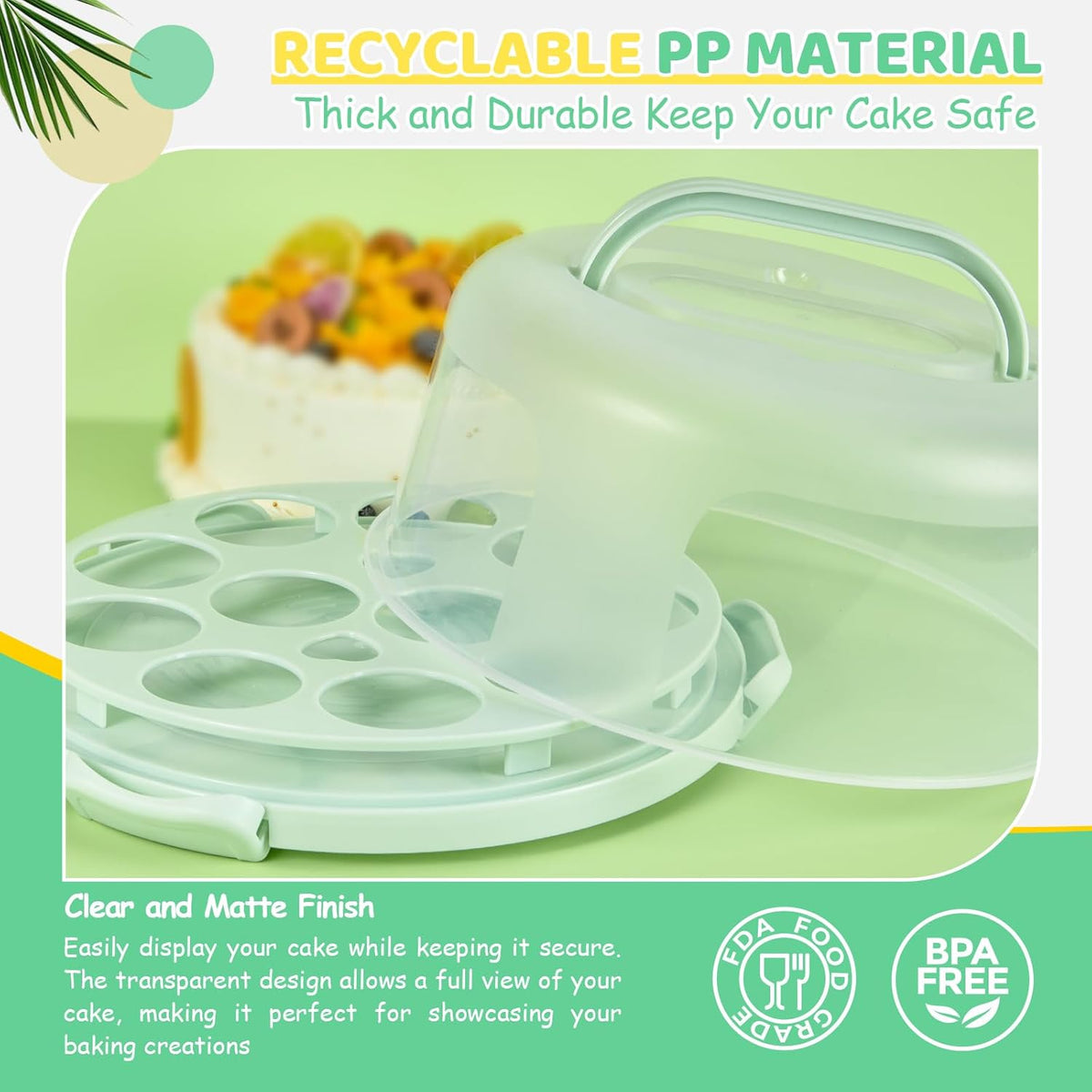 Ohuhu Cake Carrier with Lid and Handle, BPA-Free Cake Containers Cake Holder for 10 inch Cake with 2 Handles Cupcake Carrier - Plastic Cover Two Sided Base for Transport Pies Nuts Fruit Perfect Gifts