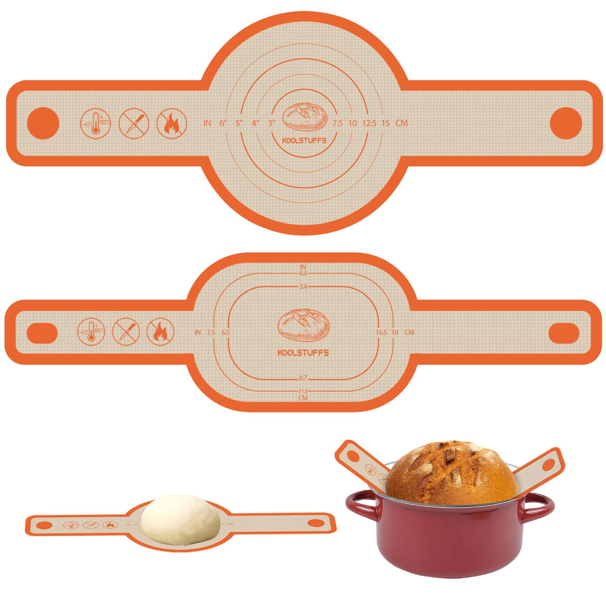 Silicone Bread Sling for Dutch Oven, 2 PCS Non-Stick & Easy Clean Reusable Silicone Bread Baking Mat with Long Handles, Easy to Transfer Sourdough Bread, BM02