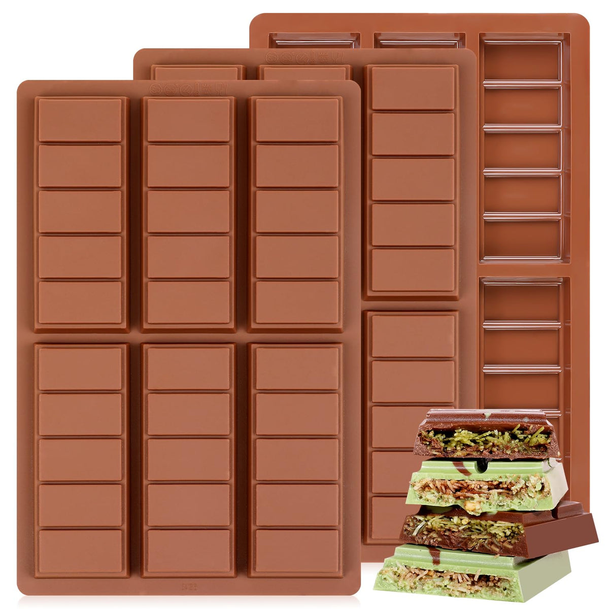 Chocolate Bar Mold - Non-Stick Chocolate Molds, Food Grade Silicone Deep Mold for Dubai Pistachio, Candy, Snacks