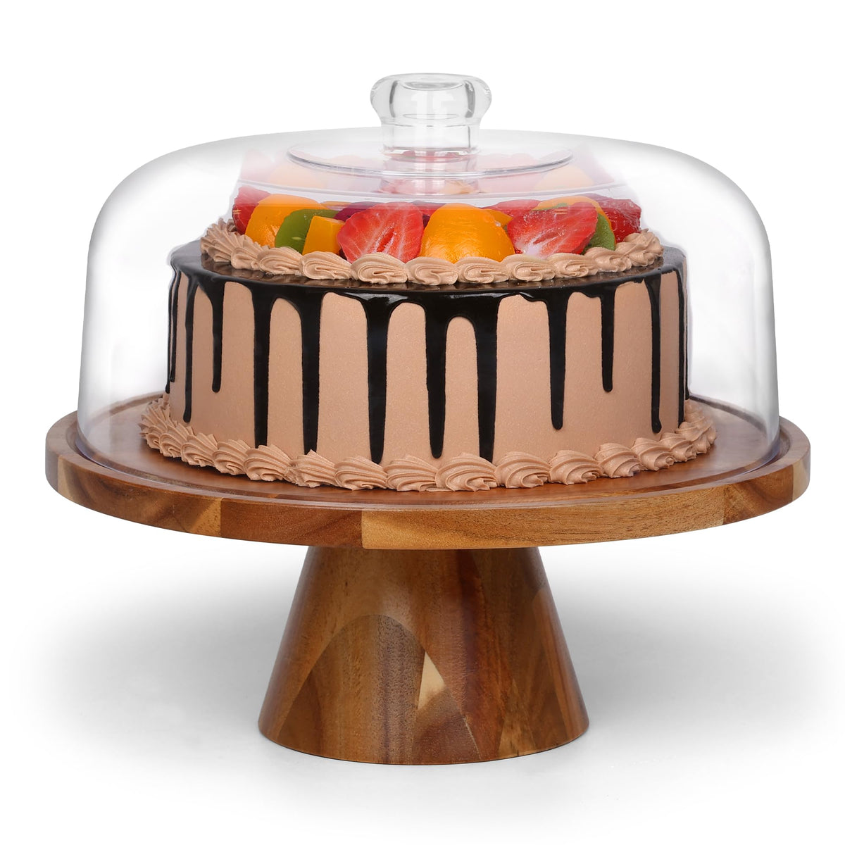 Bellsal Cake Stand with Dome Lid, 12in Acacia Wood Cake Plate with Cover, Wooden Cake Display Stand with Acrylic Dome, Cake Decorating for Baking Gifts, Birthday Kitchen Party, Weddings