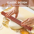 Wood Rolling Pin (15.75 Inches), Non-Stick Rolling Pin for Baking, Natural Sapele Wood Dough Roller for Pizza, Fondant, Pie, Cookie, Pastry, Essential Kitchen Tool