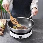 Yardwe Stainless Steel Wok Stainless Steel Cookware Flat Bottom Wok Stovetop Griddle Noodles Cooker Electric Stove Wok Deep Saute Pan Pot Nonstick Stainless Steel Griddle Pan Grilling Wok