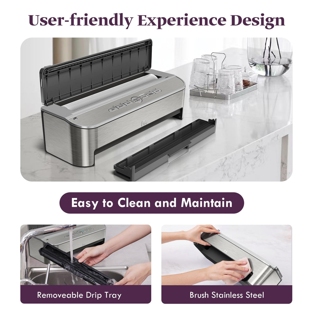 Mesliese Vacuum Sealer Machine, 85kPa 120W Automatic Food Sealer, Powerful Sealing System, Build-in Cutter | Bags Storage | Moist Mode and Air Suction Hose | 2 Bag Rolls and 5pcs Pre-cut Bags