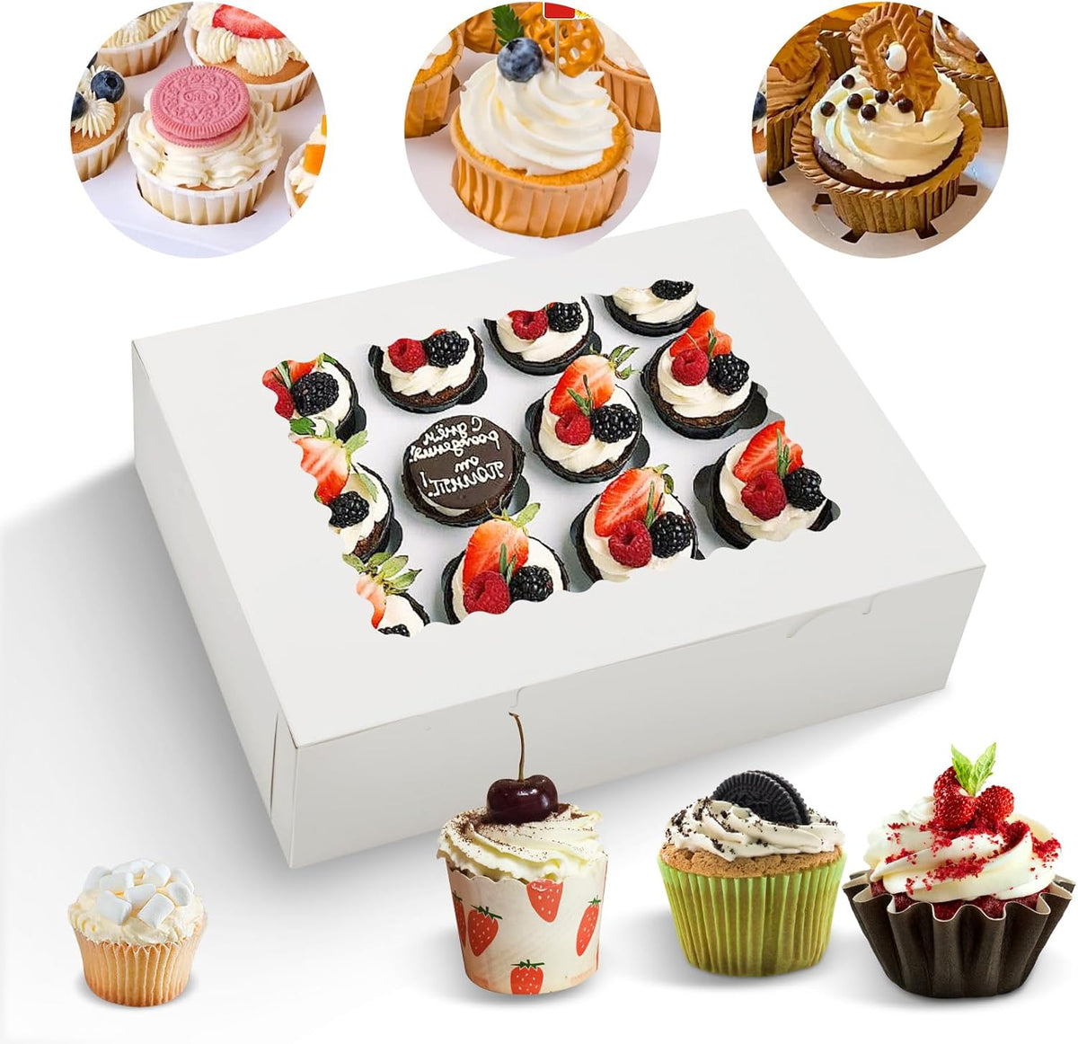 6 Sets x 12 Count Cupcake Containers Boxes with Window, 12.8 x 10 x 3.5 Inch Carrier Holder Bakery for Birthday,Wedding,Party
