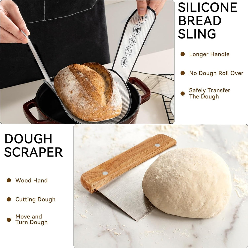 Sourdough Starter Kit - Banneton Proofing Basket 9 Inch Round & 10 Oval, 26 PCS Baking Supplies With Starter Jar, Bread Sling, Lame, Danish Dough Whisk, Bags