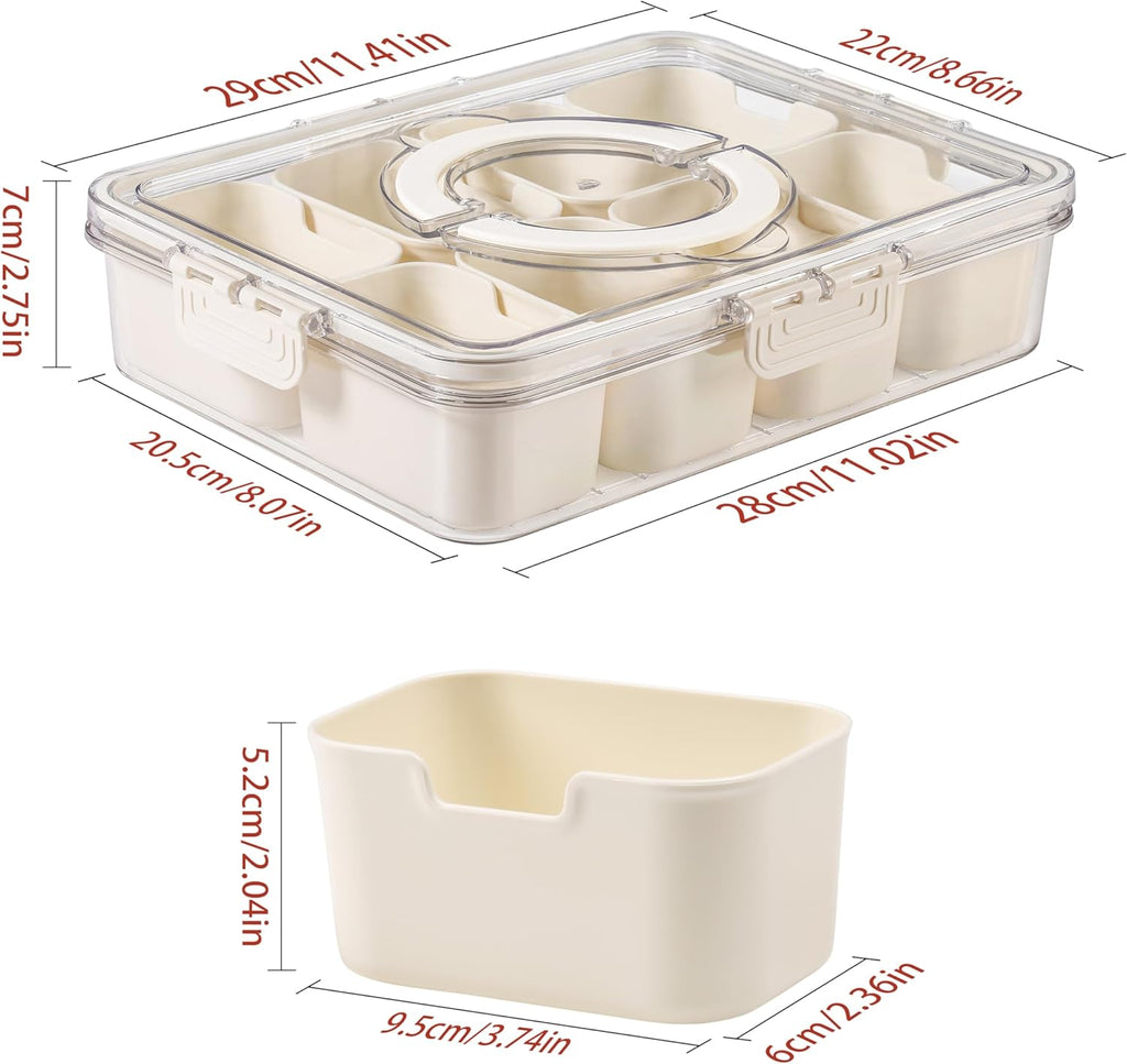 Bandesun Divided Serving Tray with Lid and Handle - Snackle Box Charcuterie Container for Portable Snack Platters - Clear Organizer for Candy, Fruits, Nuts, Snacks - Perfect for Party, Entertaining