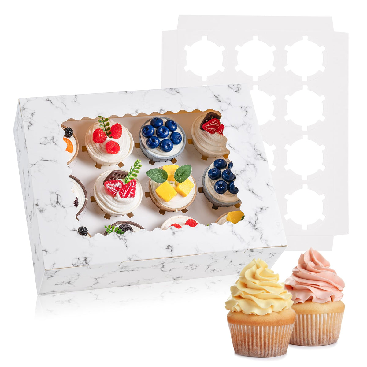 Hoewina 6PCS Cupcake Boxes - Hold 12 Count Cupcake Containers with Window, Food Grade Cupcake Holder Easy Transport and Presentation - Ideal for Cupcakes, Desserts, and More