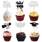 24 Pack 2025 Congrats Grad Cupcake Toppers Set, Glitter Graduation Cupcake Decor, Class of Cupcake Picks for Senior High School College Grad Party Decorations Supplies(Black with Gold) A