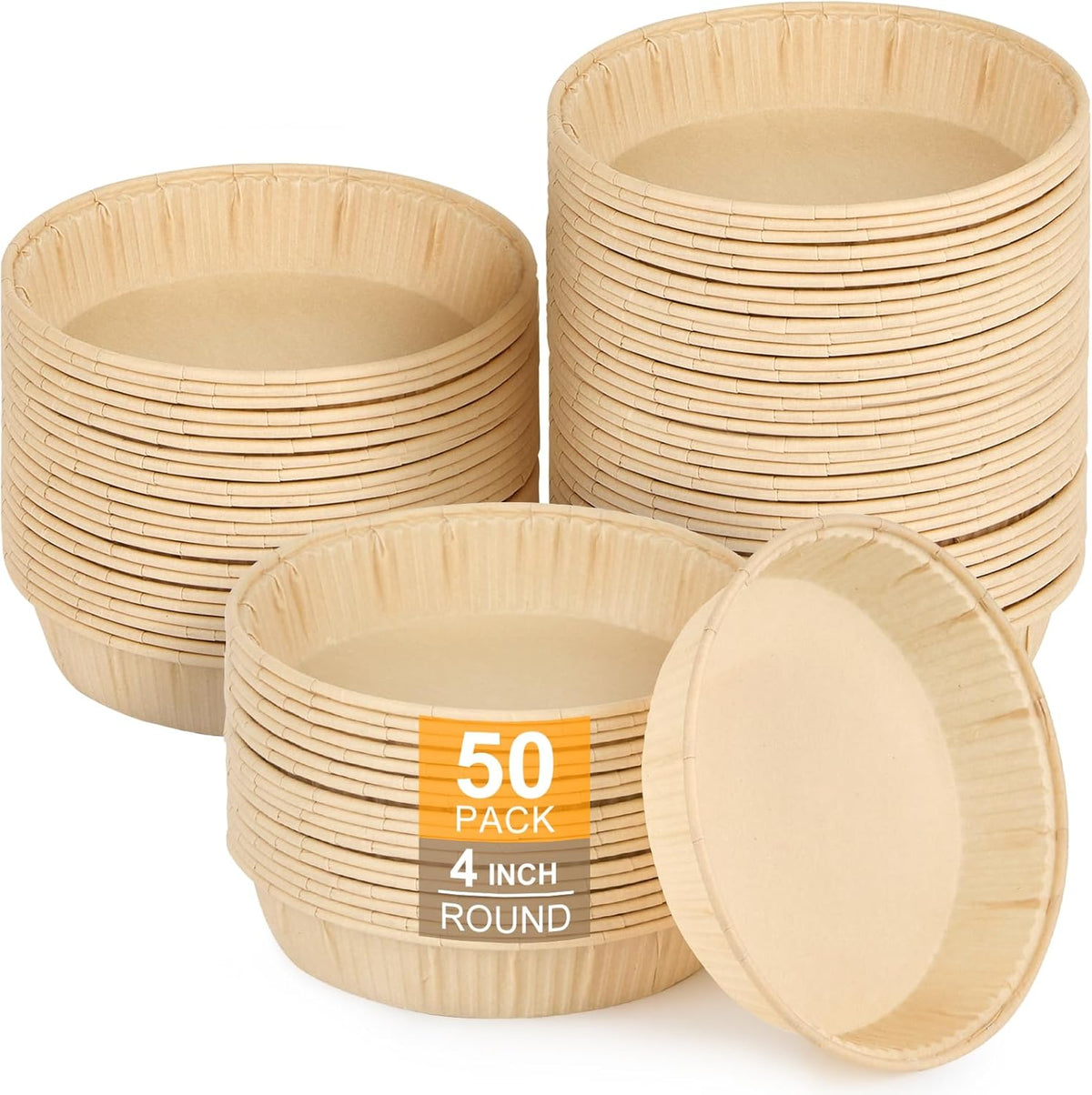 50 Pcs Mini Tart Pans for Baking, 4 Inch Disposable Paper Pie Pans for Individual Small Pies, Tarts, Quiche, Cakes, Breakfast Sandwiches, Desserts, Cinnamon Rolls