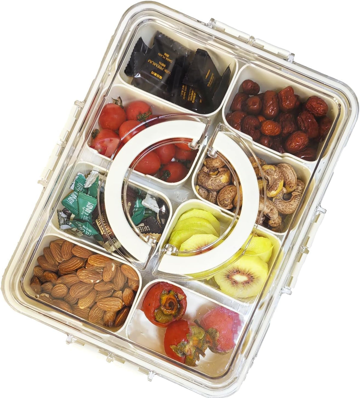 Divided Clear Snackle Box Container, Serving Tray with Lid & Handle, Charcuterie Board Container Storage Organizer for Fruit, Candy, Veggie, Nuts & Snacks, Perfect for Party, Travel, & Picnic
