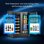 BODEGACOOLER 24-calowa lodówka na wino i napoje, 2-drzwiowa komercyjna chłodziarka do tylnego baru, dwustrefowa chłodziarka do wina, tylna lodówka do baru, na imprezę, mieszcząca 20 butelek i 57 puszek, oświetlenie LED, czarna.