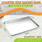Quarter Sheet Pan Set of 4, CEKEE Stainless Steel Baking Sheet & Cookie Sheets for Baking, Baking Sheet Pan Oven Tray, Heavy Duty & Easy Clean Baking Pans Set - Size 12 x 10 x 0.98 Inch