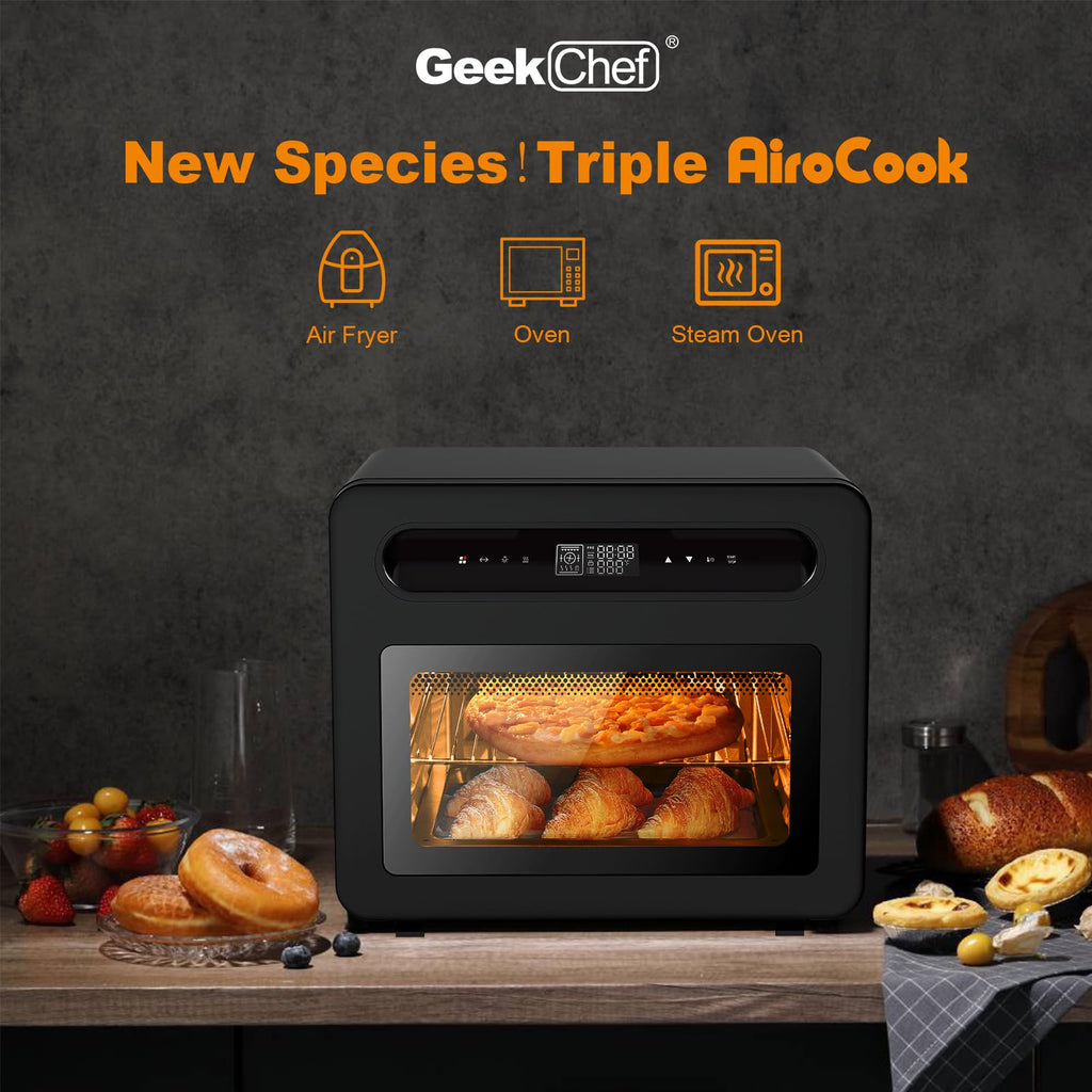 Piekarnik do pieczenia na gorąco Air Fryer 26QT, piekarnik parowy do blatu, pasuje do pizzy 12", 6 kromek tostów, duża pojemność, rożen i suszarka do pizzy