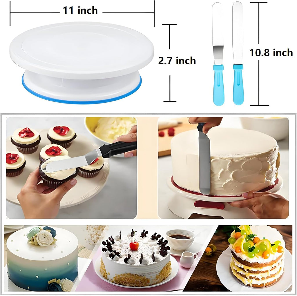 93 Pcs Cake Decorating Kit with Cake Turntable,Cake Leveler,24 Numbered Icing Tips,2 Spatulas,2 Coupler,3 Comb Scrapers,Flower Nail & Lifter Scissor,50 Disposable Pastry Bags