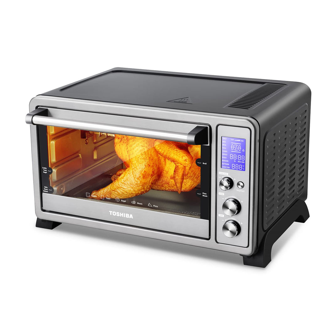 Великий тостер-піч TOSHIBA AC25CEW-SS на 6 скибочок, настільний, 10-в-одному, з тостами, піцою та вертелом, 1500 Вт, нержавіюча сталь, 6 аксесуарів у комплекті