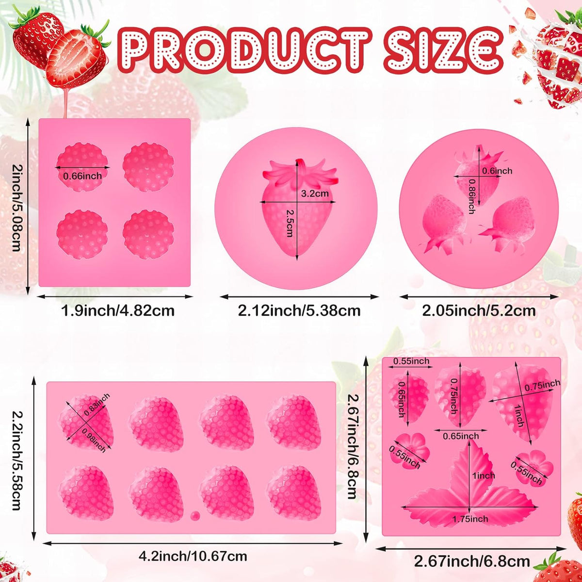 5 Pcs Strawberry Baking Mold Silicone Handmade Candy Jelly Bakeware 3D Flower Strawberry Embed Silicone Fruit Shape Pastry Mold for Soap wax Chocolate Fondant Ice Cream Cupcake Cake Decor