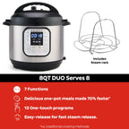 Instant Pot Duo 7-в-1 електрична скороварка, мультиварка, рисоварка, пароварка, пристрій для пасерування, йогуртниця, підігрівач та стерилізатор, включає додаток з понад 800 рецептами, нержавіюча сталь, 8 кварт