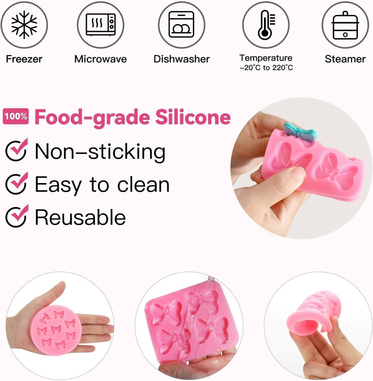 3 Pcs Bow Silicone Mold Fondant Bow Mold Chocolate Candy Cake Pop Molds Bow Molds for Cake Decorating, DIY Desserts, Fondant,Clay