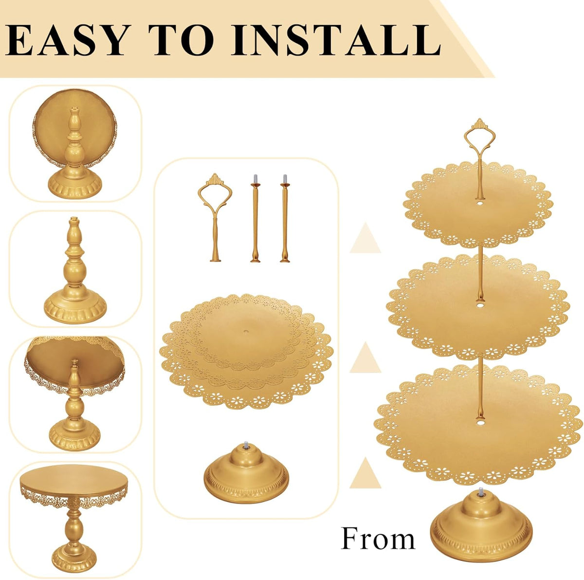 Set of 9 Cake Stands Metal Cupcake Stand Set Multiple Styles Candy Fruit Display Tower Dessert Plate Cake Serving Tray for Birthday Party Wedding Anniversary Baby Shower Engagement (Gold)
