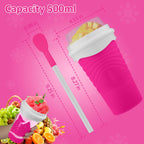 Slushie Maker Cup, DIY Magic Slushy Maker Squeeze Cup, Portable Smoothie Squeeze Cup for Juices, Milk and Ice Cream Make, Double Layers Silica Cup with Lid & Straw for Friends, Family Gifts (Pink)
