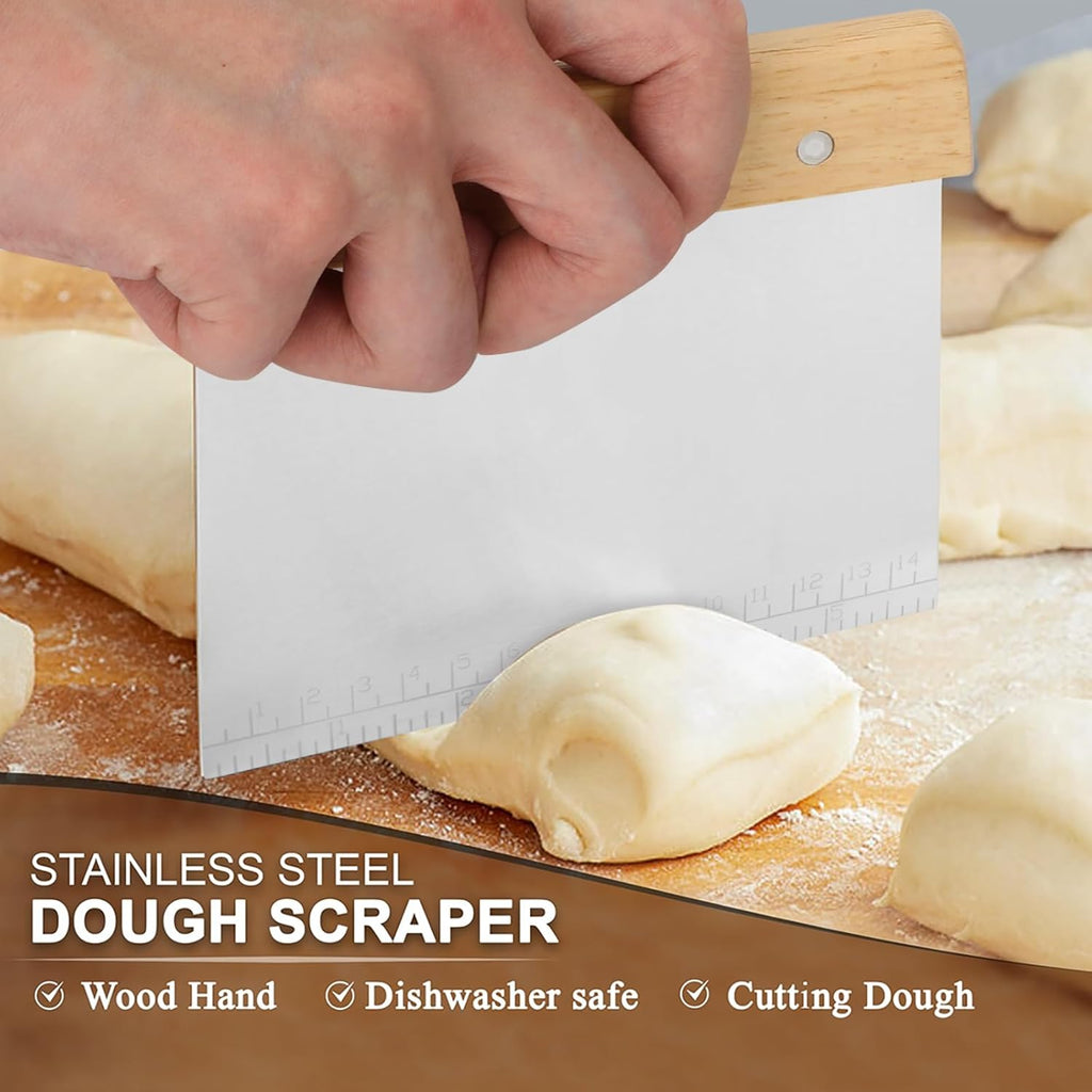 Hand Crafted Bread Lame Premium Sourdough Scoring Tool Bread Making Tools Set of 3 pieces Bread Knife(5 Blades) with Danish Dough Whisk and Dough Scraper Bread Cutter