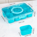 Divided Snack Serving Tray with Lid and Handle Travel Snackle Charcuterie Container Portable Storage Organizer for Candy, Fruits, Nuts, Snacks, Party, Picnic (1pack, Lake blue)