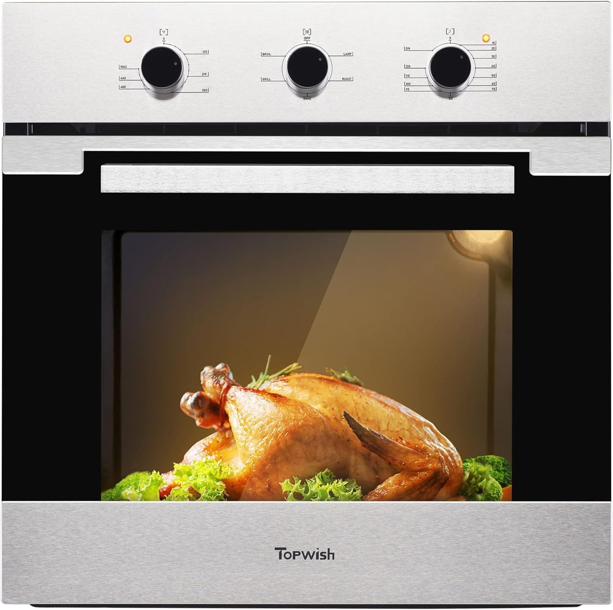 24" Pojedynczy Piekarnik Ścienny, 2.3 Cu.ft. Wbudowany Piekarnik Elektryczny Ścienny 5 Funkcji Gotowania Pieczenie Grill Grillowanie, Sterowanie Mechaniczne Pokrętła, Wykończenie Ze Stali Nierdzewnej, Do Kuchni, Certyfikat ETL