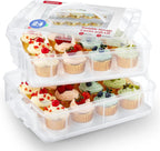 Plastic Cupcake Carrier 24 Count, 2-Layer Cupcake Holder Carries with Lid & Handles, Cookie, Cake, Cupcake and Brownie Storage Carrier, Reusable Cupcake Box