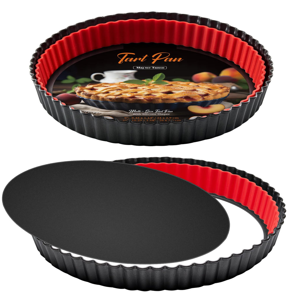 Tart Pan with Removable Bottom,9 Inch Tart and Quiche Pan,Non-stick Round Carbon Steel Deep Fluted Pie Pan with Crust Shaper Ring - Quiche Baking Dish Tart Pans For Baking Party Festival