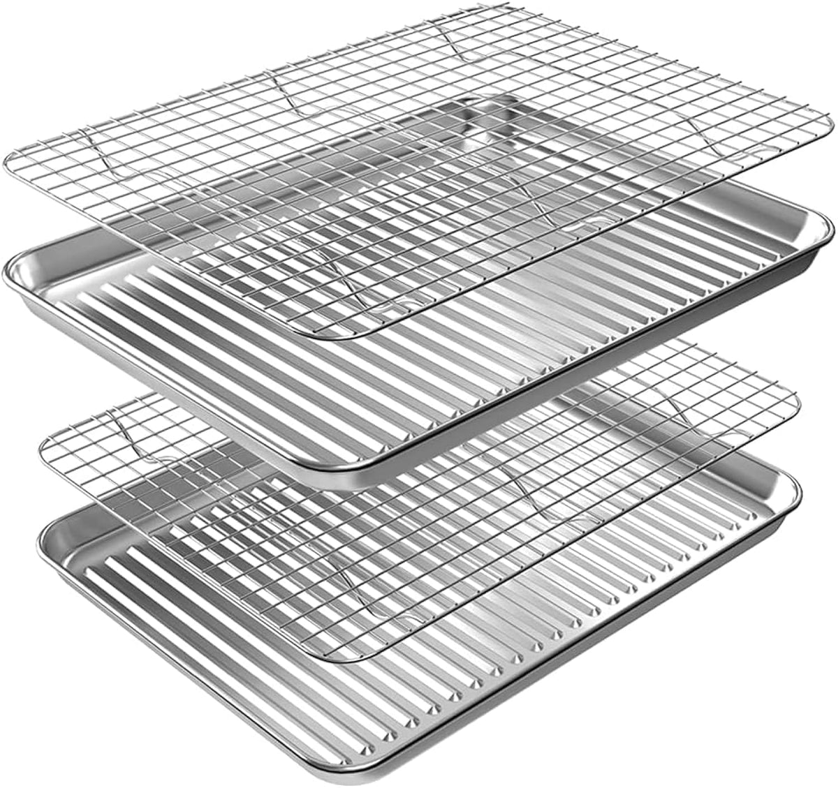 ROTTAY Baking Sheet with Rack Set (2 Pans + 2 Racks), Stainless Steel Cookie Sheet with Cooling Rack, Nonstick Baking Pan, Warp Resistant & Heavy Duty & Rust Free, Size 16 x 12 x 1 Inches