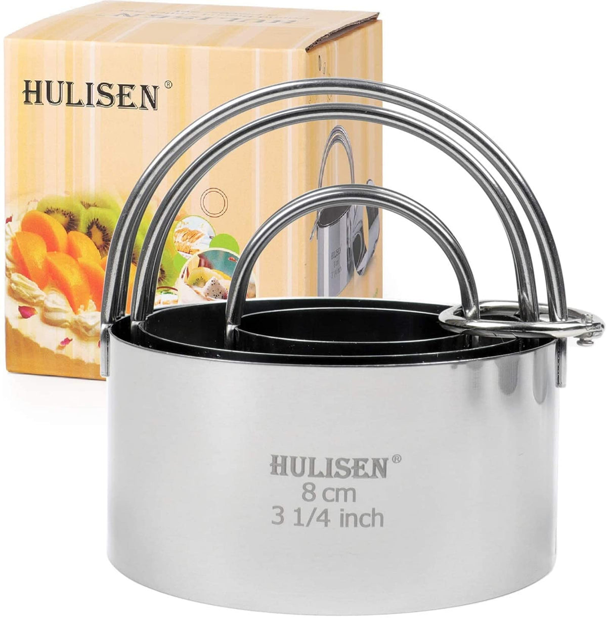 HULISEN Biscuit Cutter Set (5 Pieces/Set), Round Cookies Cutter with Handle, Professional Baking Dough Tools, Gift Package