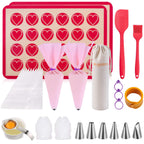 Angadona Macaron Silicone Baking Mats Kit (16pcs set) Macaroon Baking Mat Set of 2 Half Sheet Macaron Silicone Mat Nonstick Macaron Mat Sheet,6 Piping Tip,2 Piping Bag with 3 Bag Tie,2 coupler